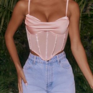Coral pink rhinestone corset top